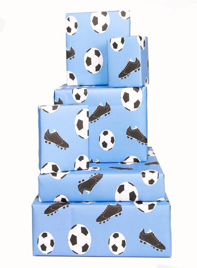 CENTRAL 23 - Fun Wrapping Paper for Boys - 6 Sheets of Birthday Gift Wrap - Football Wrapping Paper - Football Boots - Soccer - For Girls - Blue White - Recyclable - Image 1